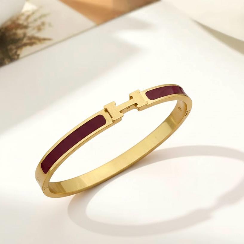 Hermes Red Stainless Steel Bangle