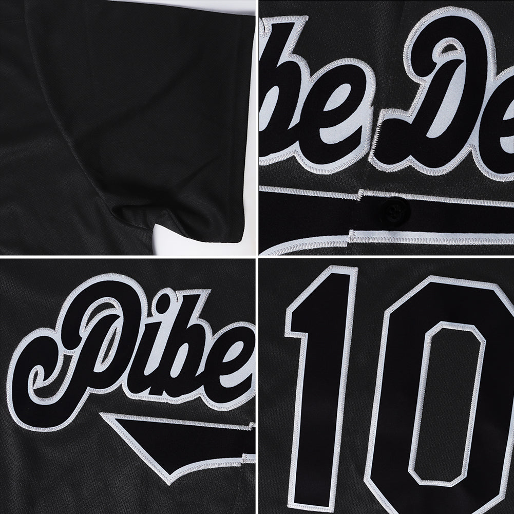 Custom Black Black-Gray Authentic Rib-Knit Baseball Jersey Shirt