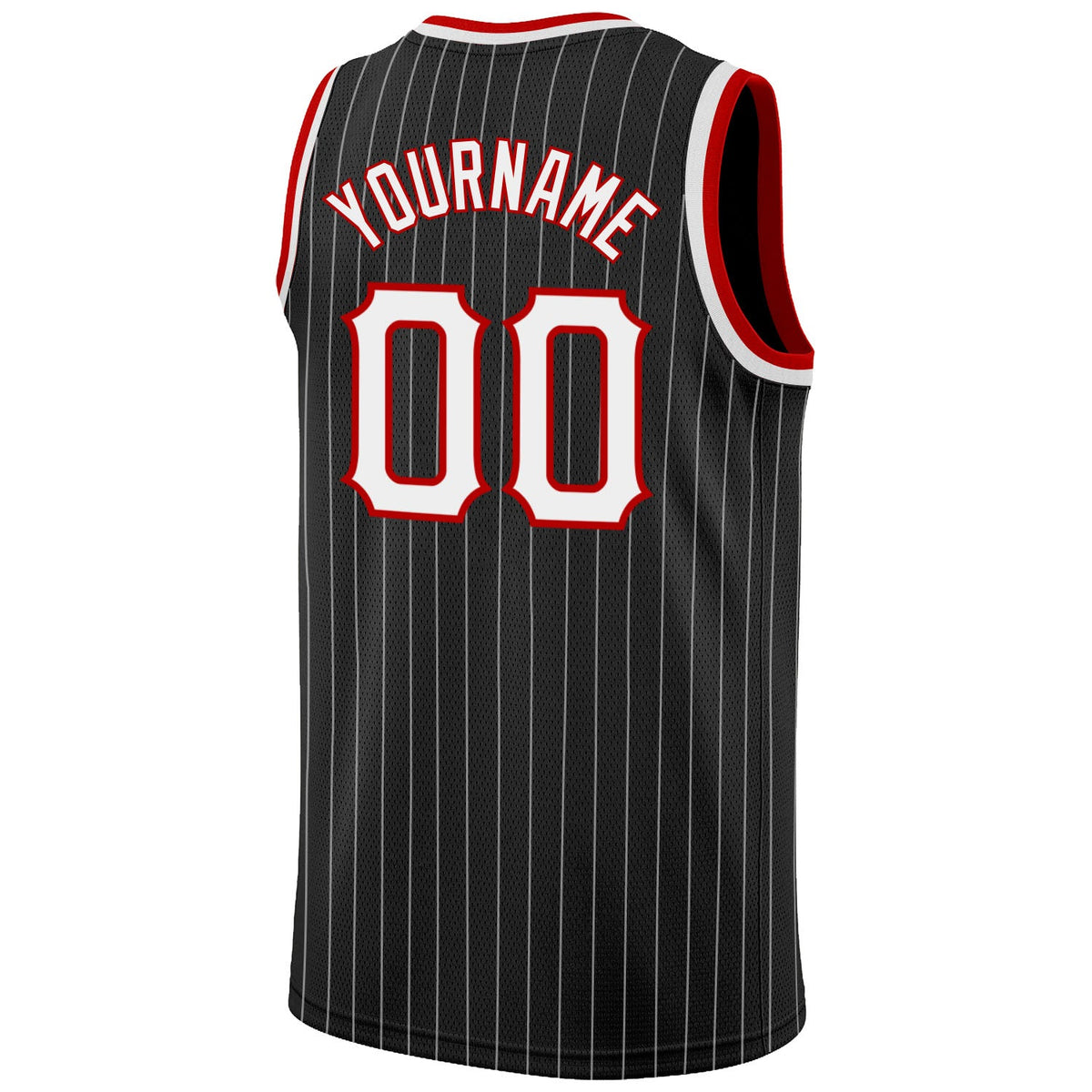 Custom Black White Pinstripe White-Red Authentic Basketball Jersey