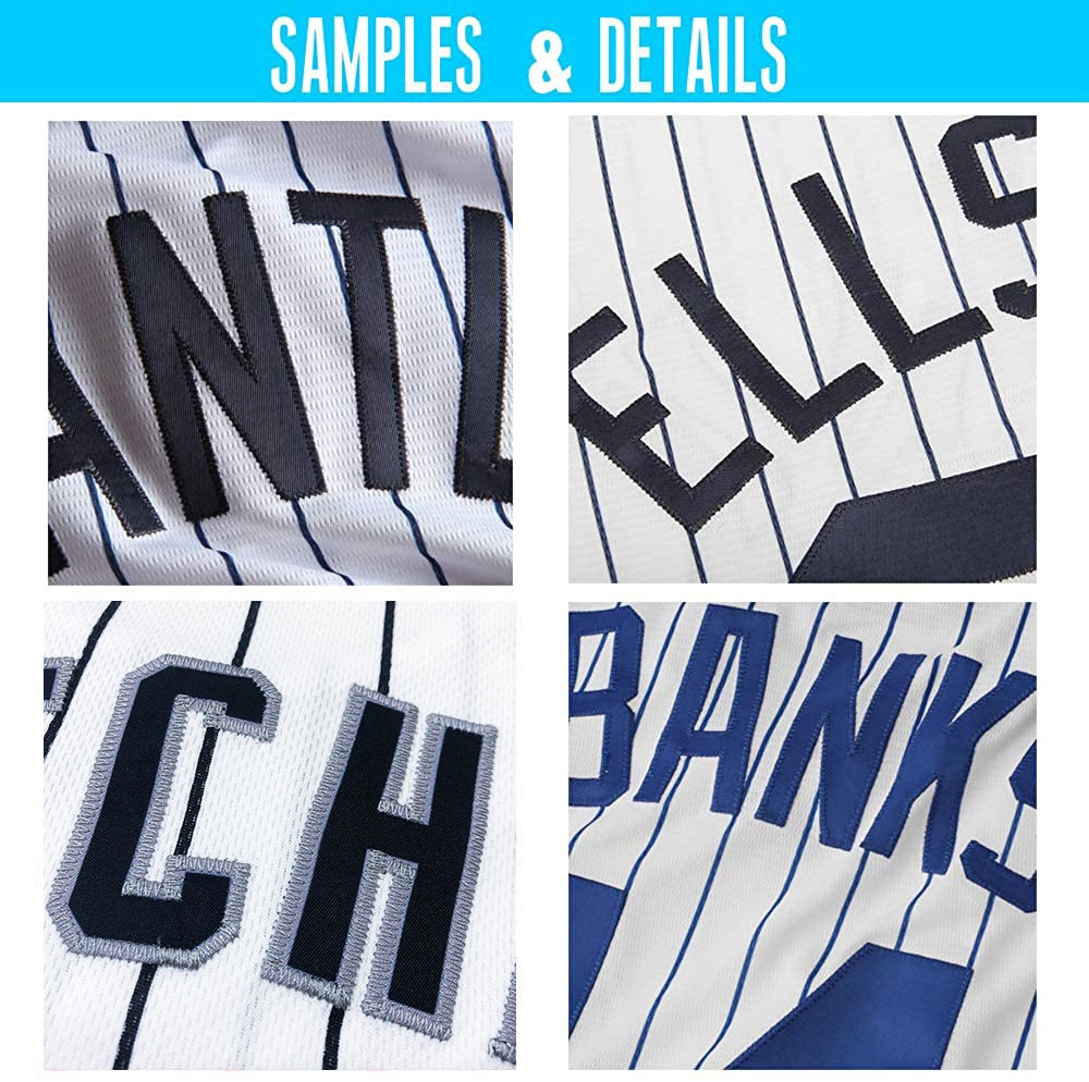 Custom White Navy Pinstripe Navy-Gray Authentic Rib-Knit Baseball Jersey Shirt