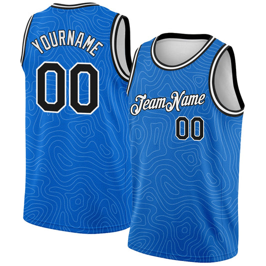 Custom Blue Black-White Rounded Zigzag Lines Authentic City Edition Basketball Jersey