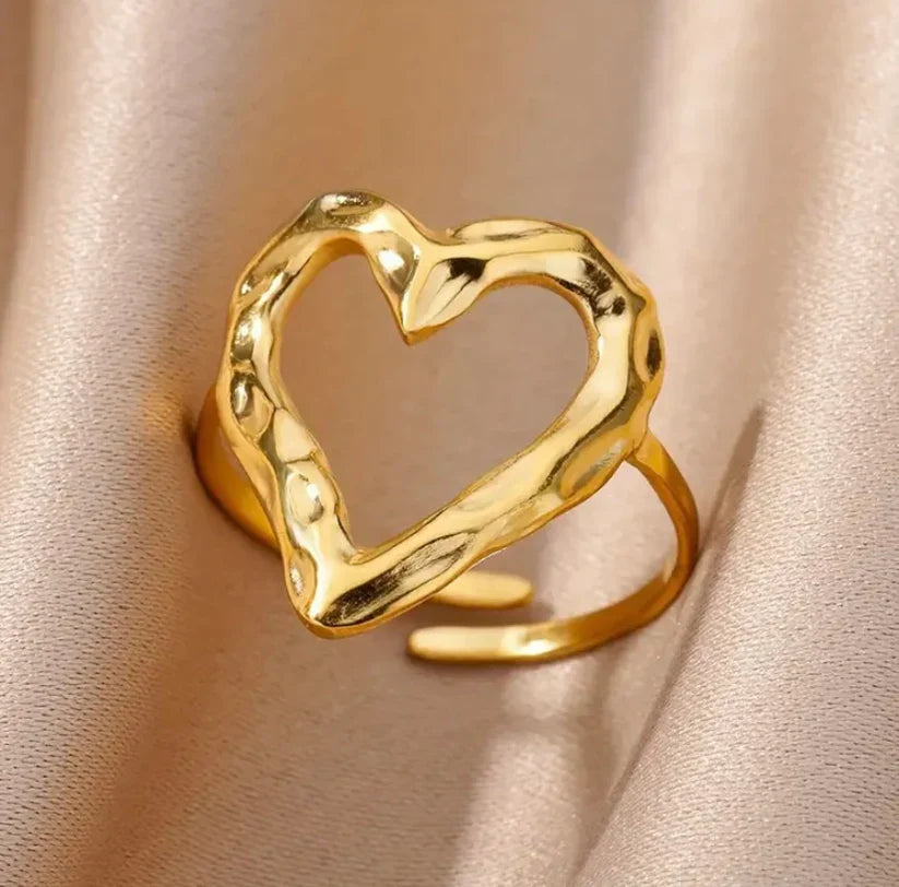 Hollow Heart Adjustable Ring