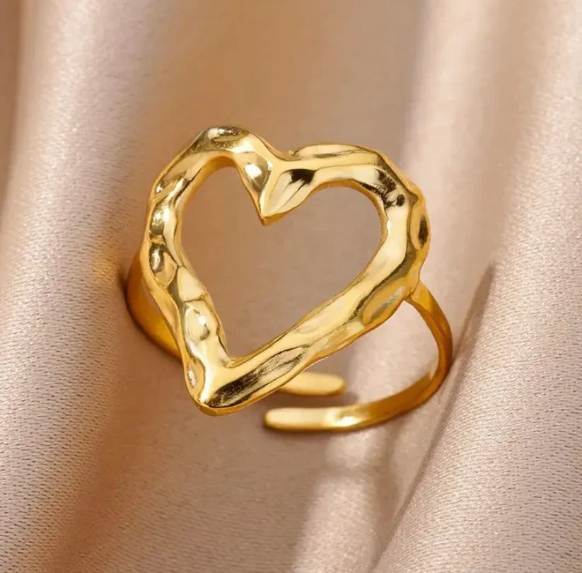 Hollow Heart Adjustable Ring
