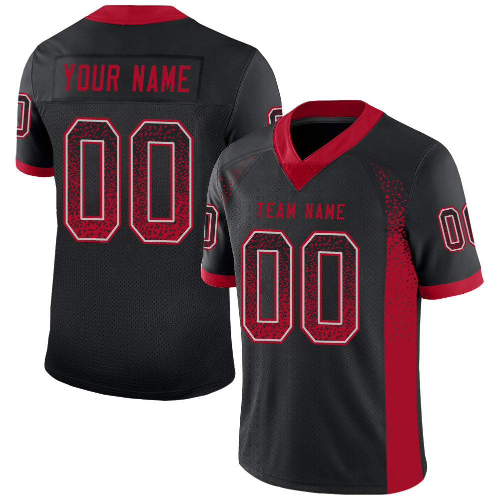 Custom Black Red-Gray Drift Fashion Football Jersey