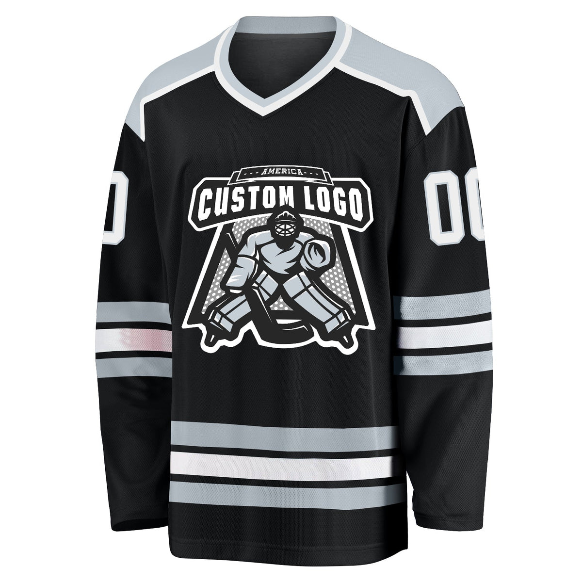 Custom Black White-Silver Hockey Jersey
