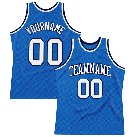 Custom Blue White-Navy Authentic Throwback Basketball Jersey