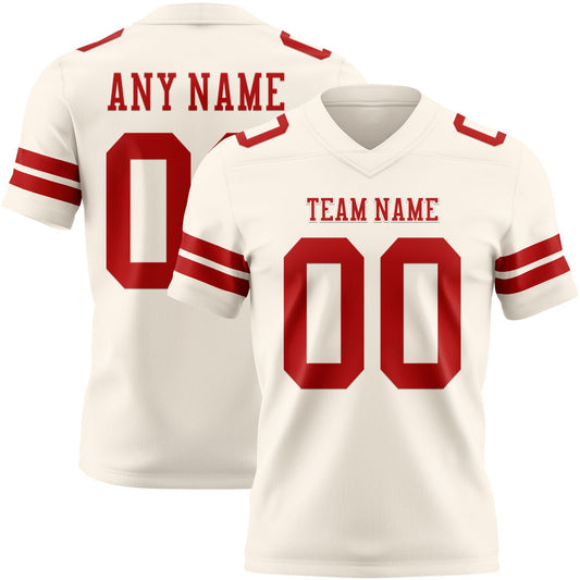 Custom Cream Red Authentic Football Jersey