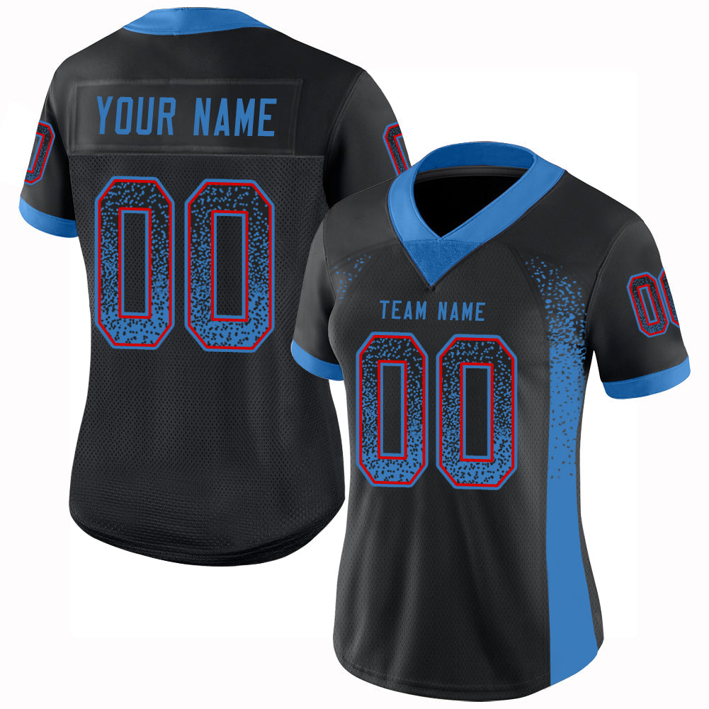 Custom Black Powder Blue-Red Drift Fashion Football Jersey