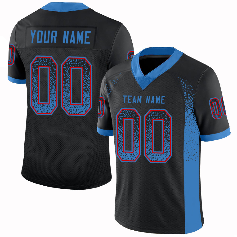 Custom Black Powder Blue-Red Drift Fashion Football Jersey