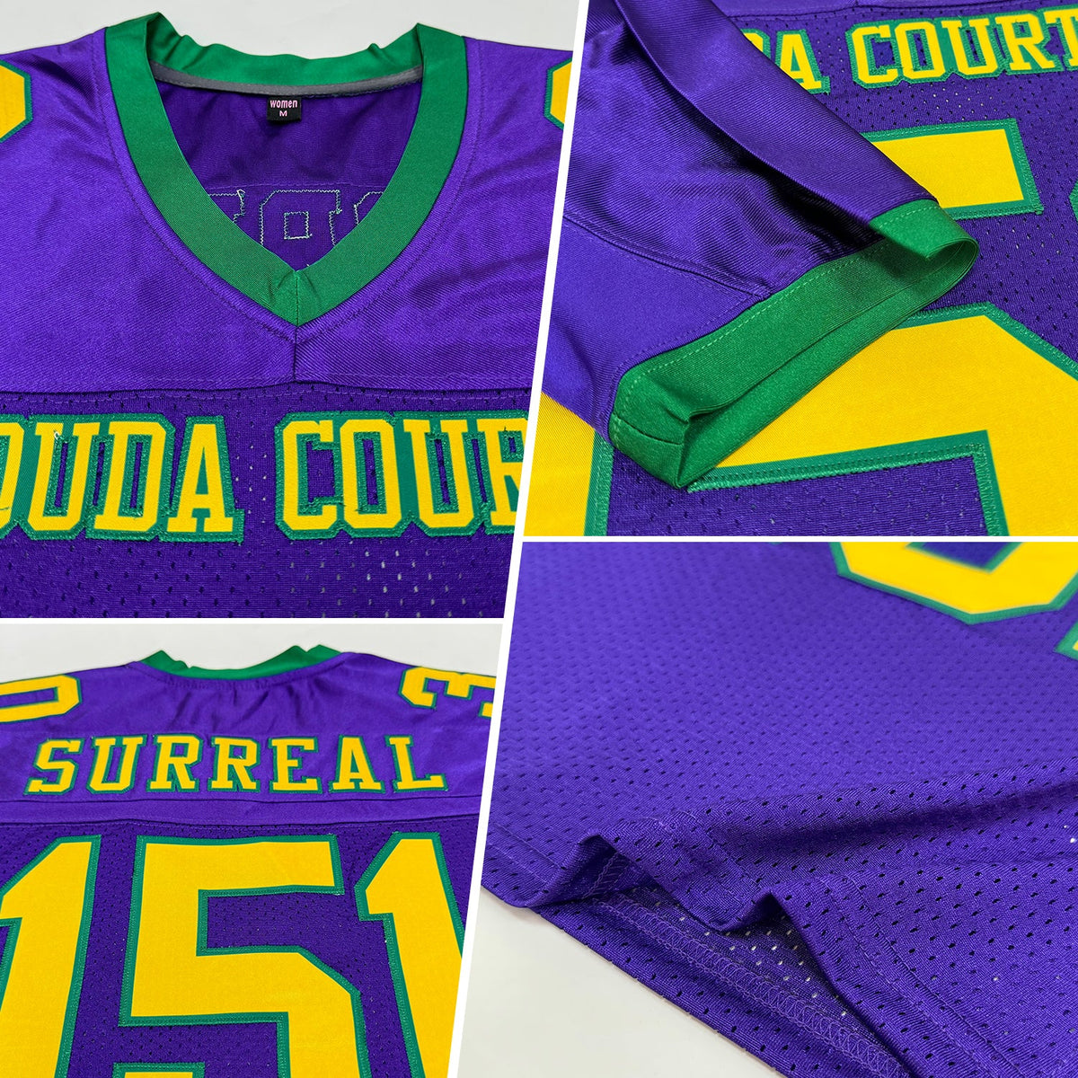 Custom Purple Gold-Kelly Green Mesh Authentic Football Jersey