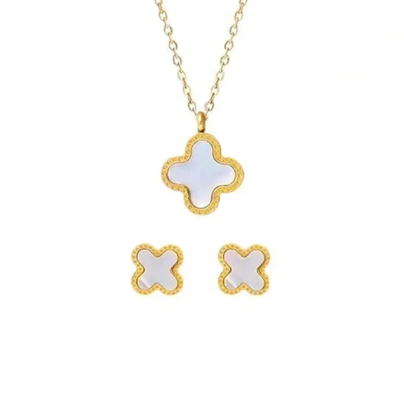 Four Leaf Clover Pendant With Ear Studs