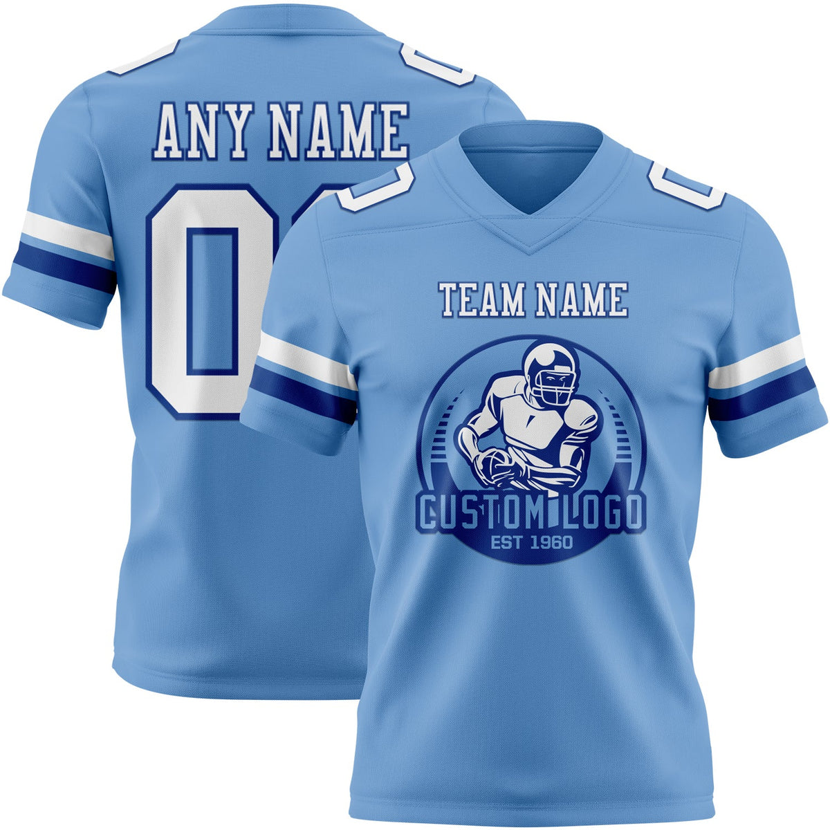 Custom Light Blue White-Royal Authentic Football Jersey