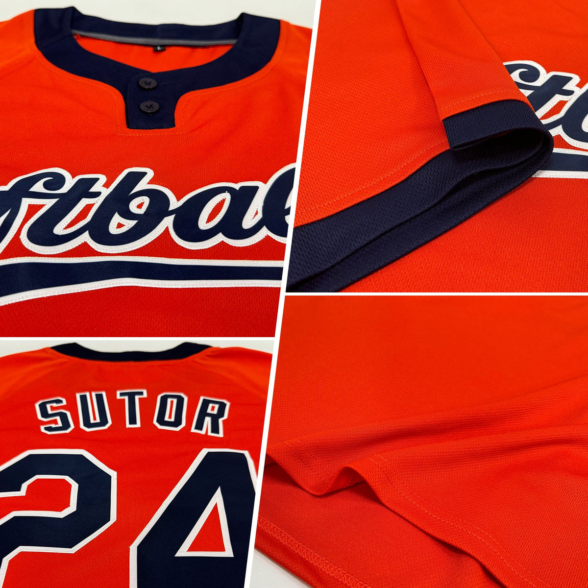 Custom Orange Navy-White Two-Button Unisex Softball Jersey