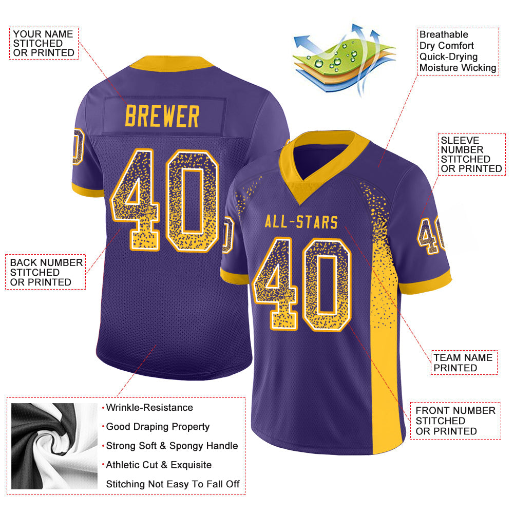 Custom Purple Gold-White Drift Fashion Football Jersey