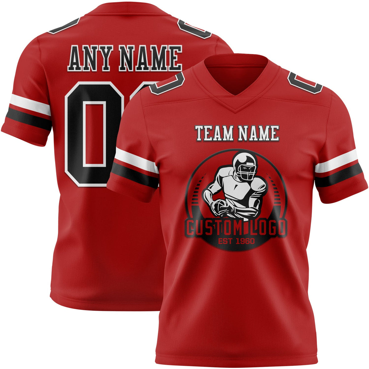 Custom Red Black-White Authentic Football Jersey