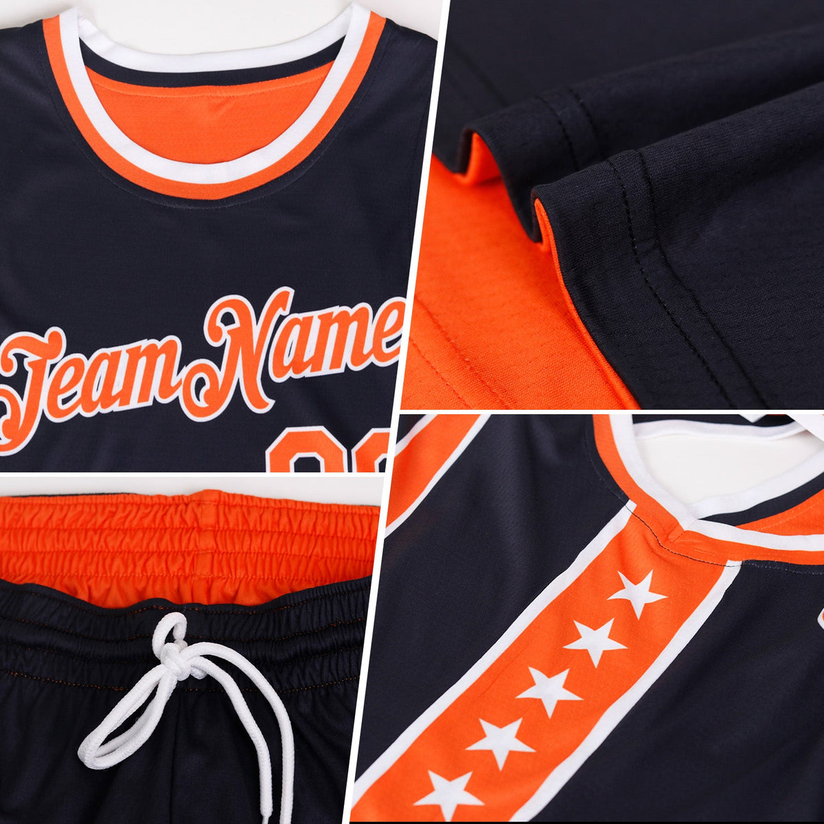Custom Reversible Black White Double Side Star Sublimation Basketball Set Jersey