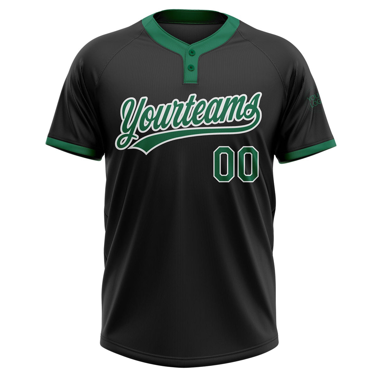 Custom Black Kelly Green-White Two-Button Unisex Softball Jersey