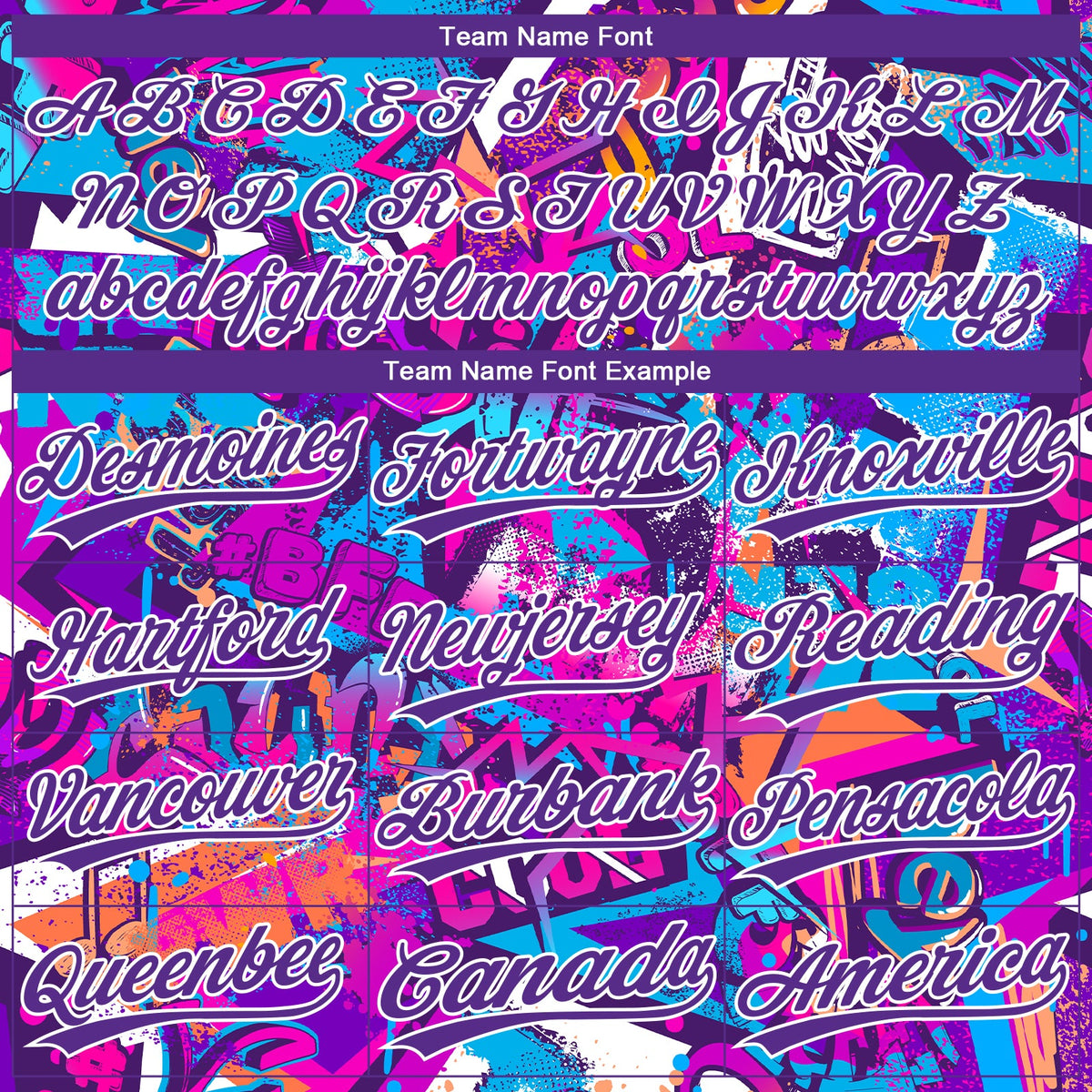 Custom Graffiti Pattern Purple-White 3D Bright Psychedelic Two-Button Unisex Softball Jersey