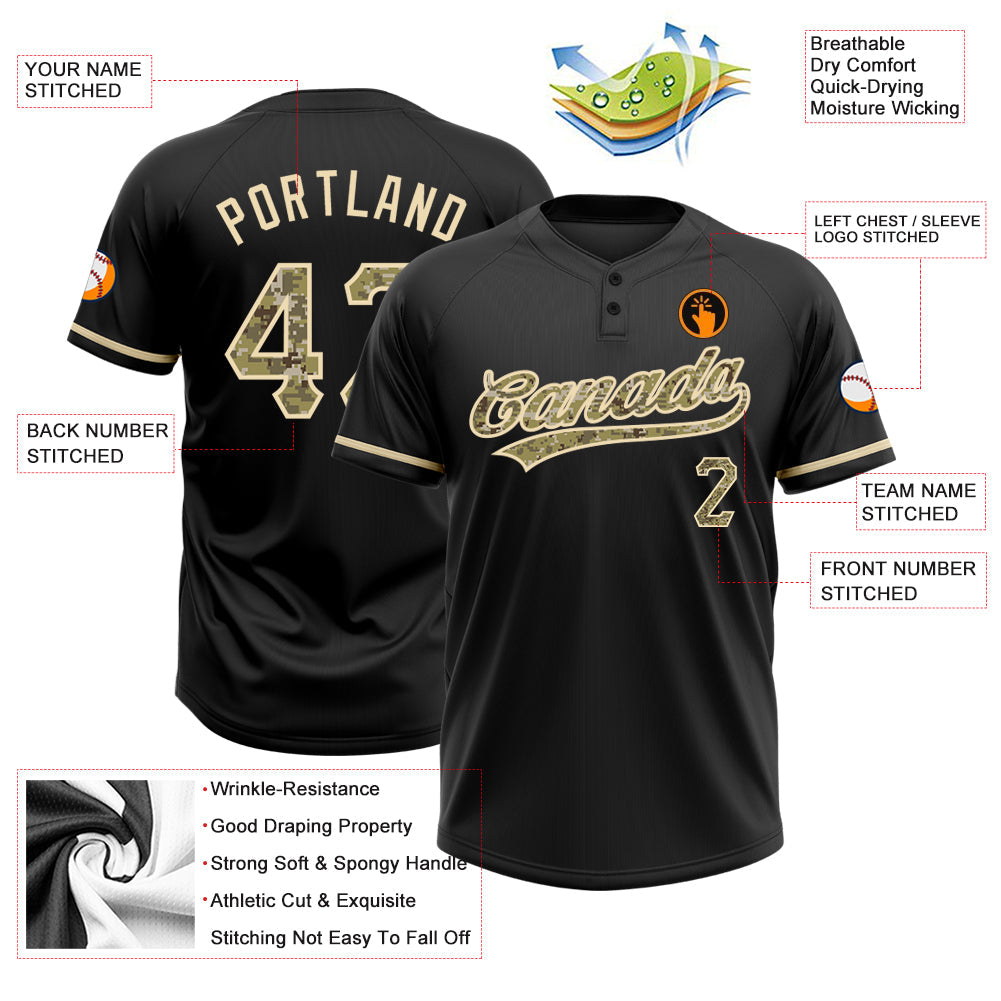 Custom Black Camo-City Cream Two-Button Unisex Softball Jersey
