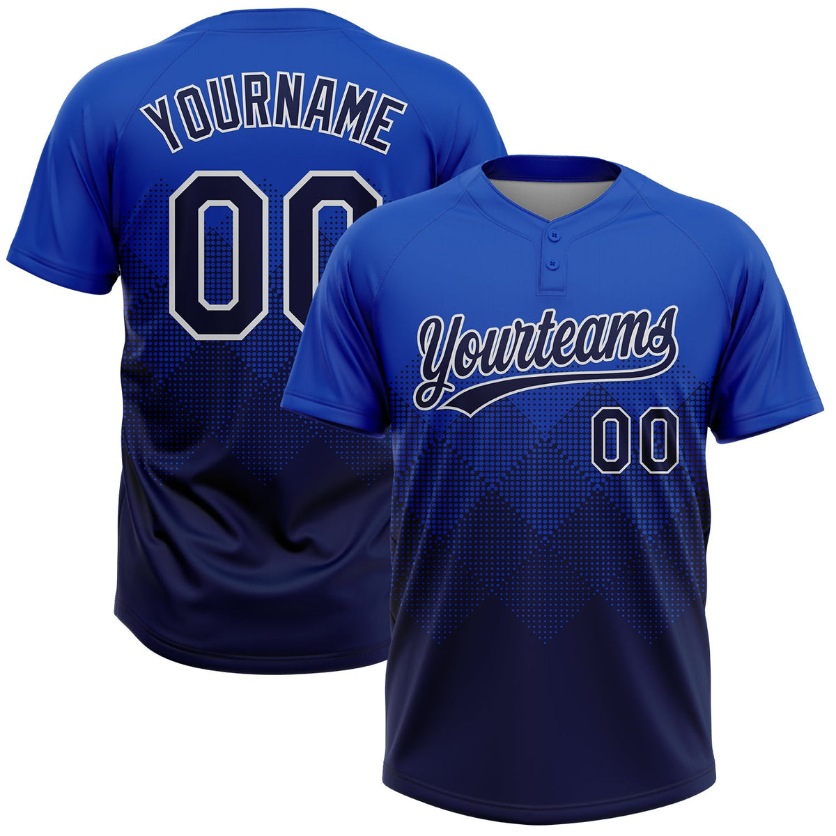 Custom Thunder Blue Navy-White 3D Gradient Square Shape Two-Button Unisex Softball Jersey
