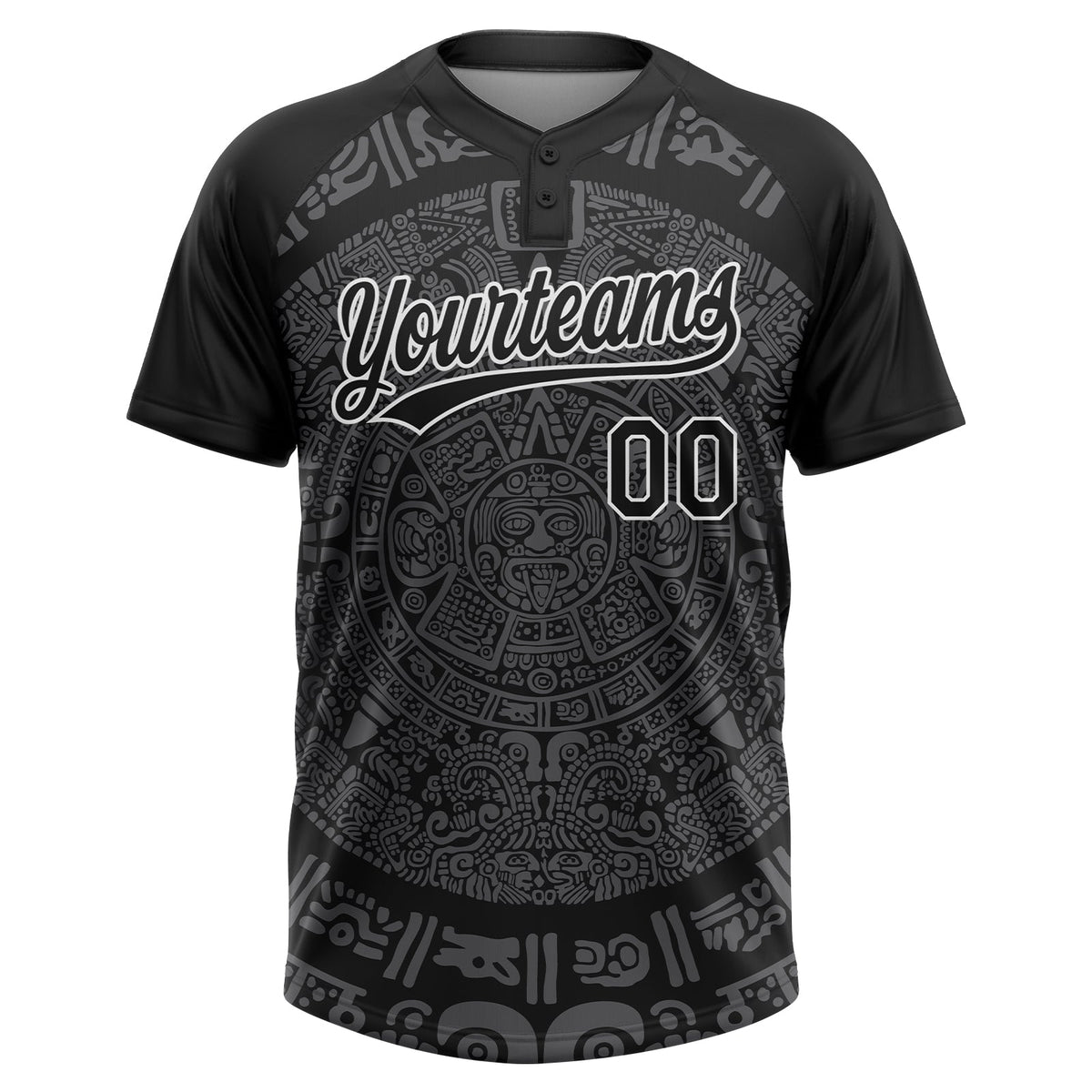 Custom Black Steel Gray-White Ethnic Aztec Mexican Heritage Two-Button Unisex Softball Jersey