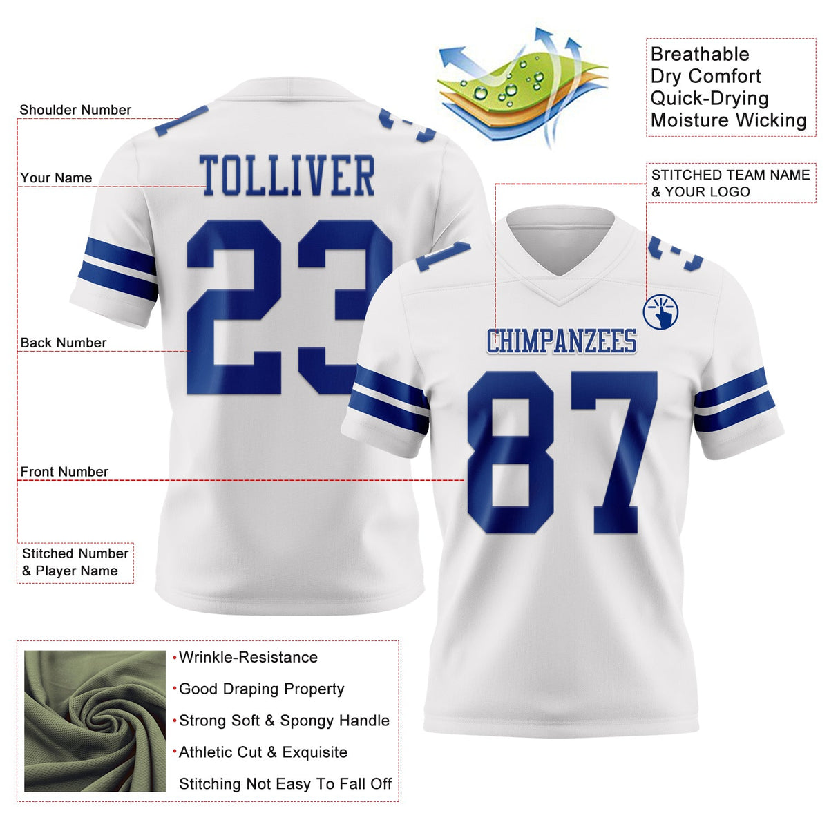 Custom White Royal Authentic Football Jersey