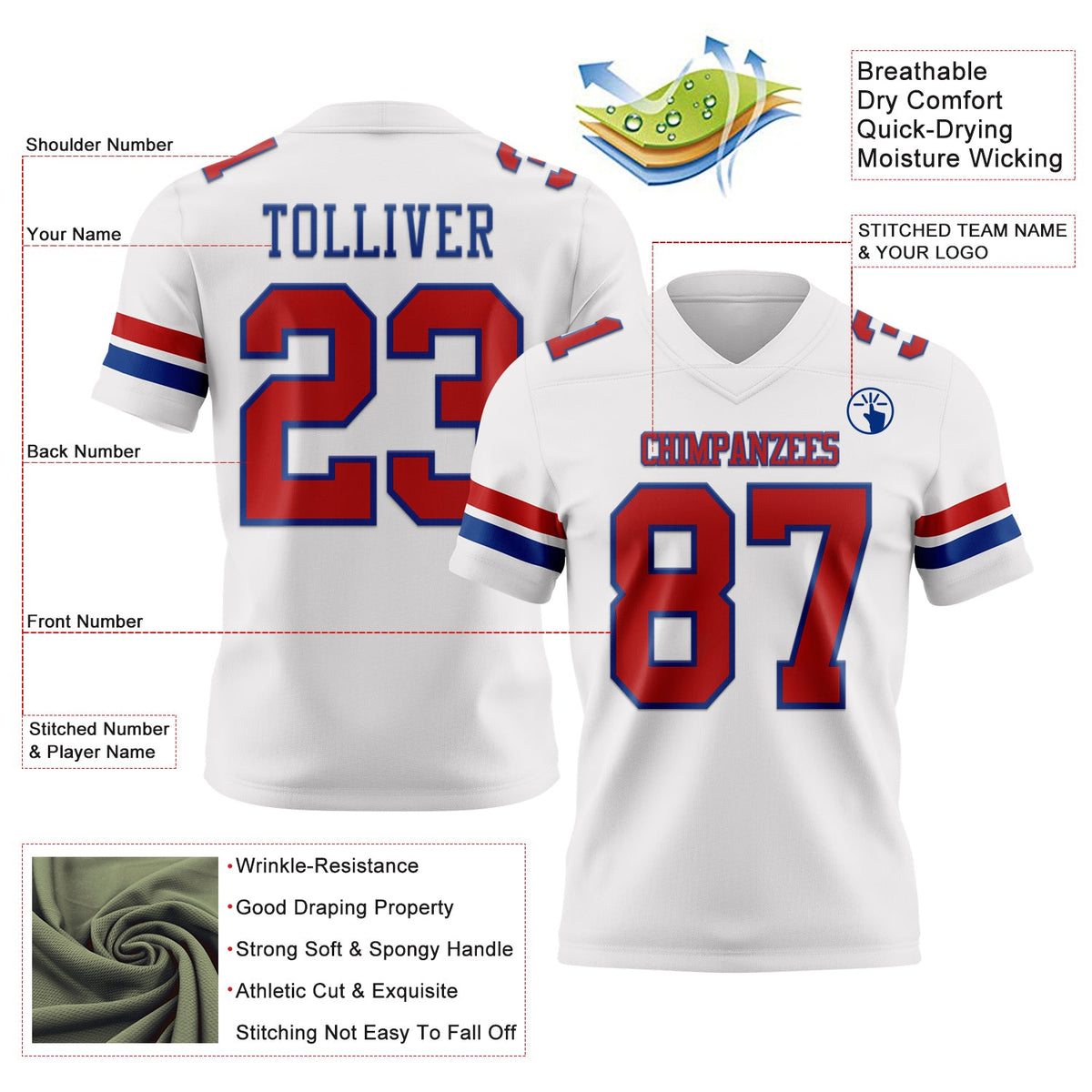 Custom White Red-Royal Authentic Football Jersey