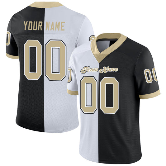 Custom Black Vegas Gold-White Split Fashion Football Jersey